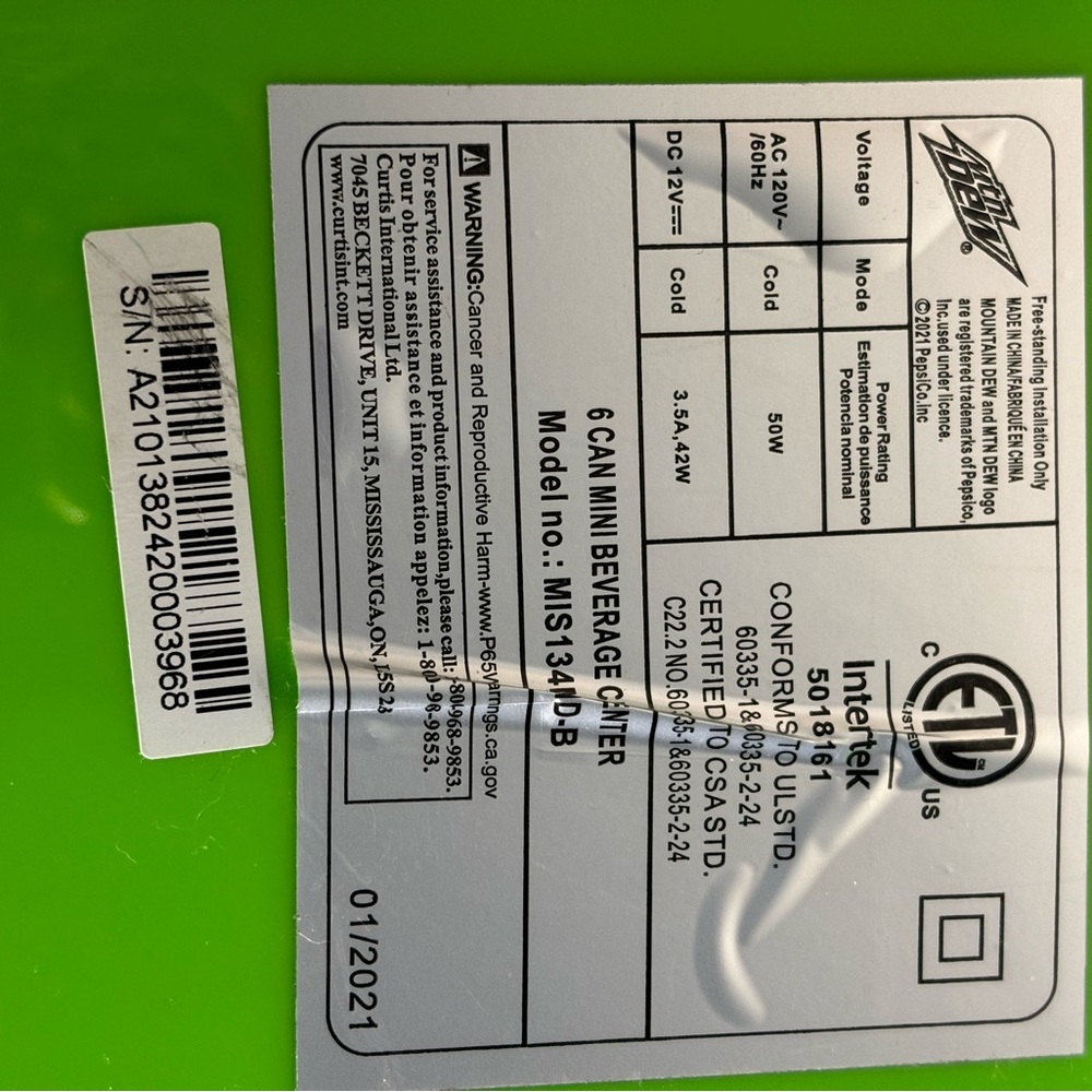 Mountain Dew 6 Can Mini Fridge Beverage Center Lime Green Logo. Works 9.5”x 7” - Picture 10 of 12